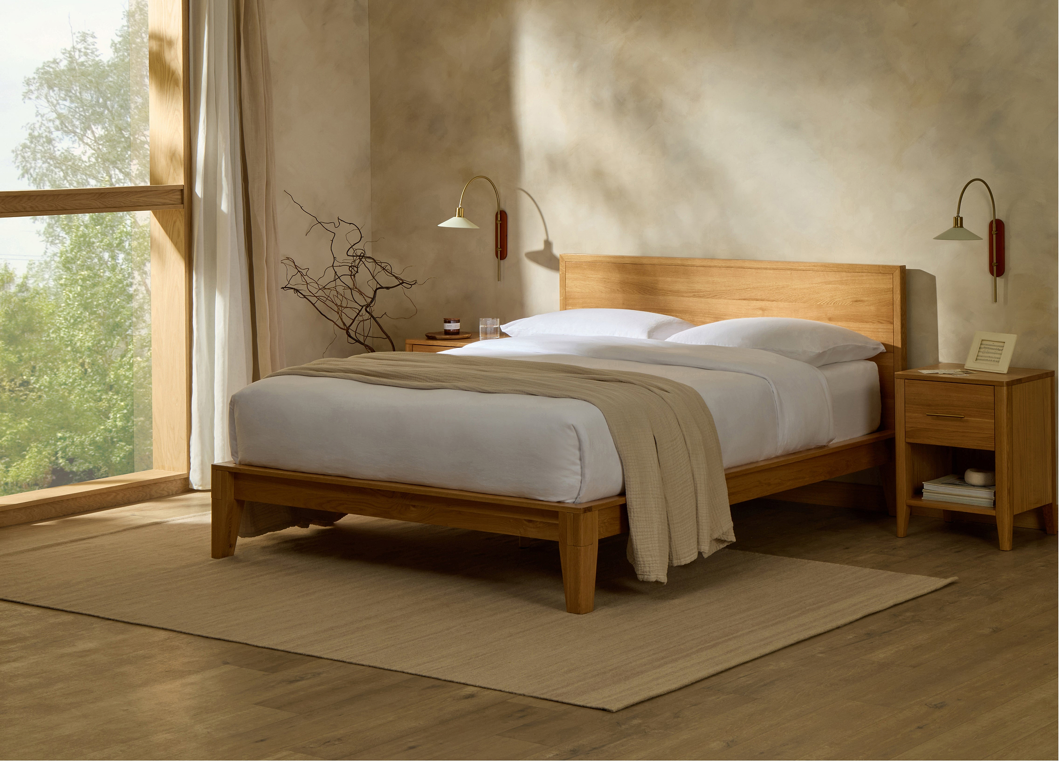 Yasumi Solid Oak Bed Frame with Headboard
